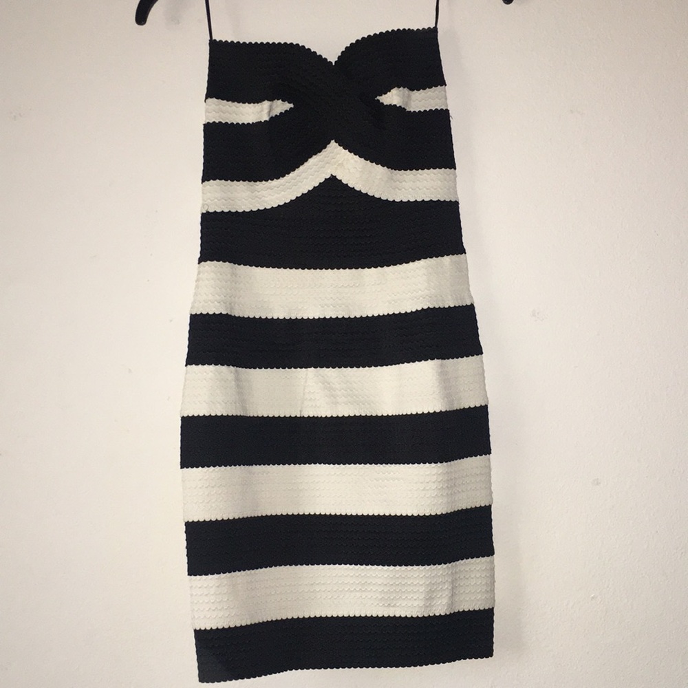 Striped, Strapless, Bandage Dress